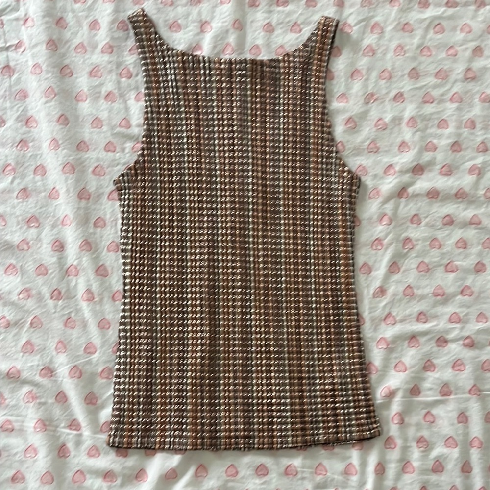 Arden B Metallic Copper and Cream Ribbed Fitted Tank Top